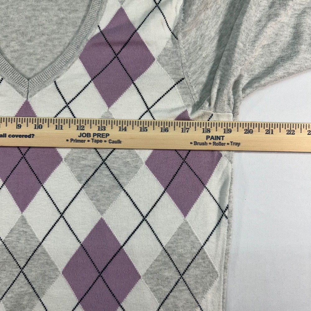 Tommy Hilfiger Mens Large Grey Purple Argyle V-Neck 100% Pima Cotton Sweater - Picture 4 of 7
